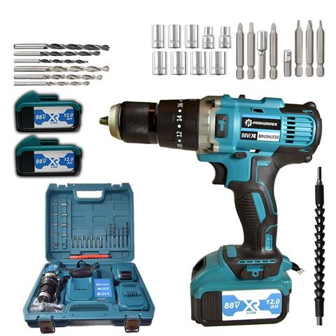 Prohummer PH022 88vf Darbeli Çift Akülü Vidalama Matkap Seti (Mavi)
