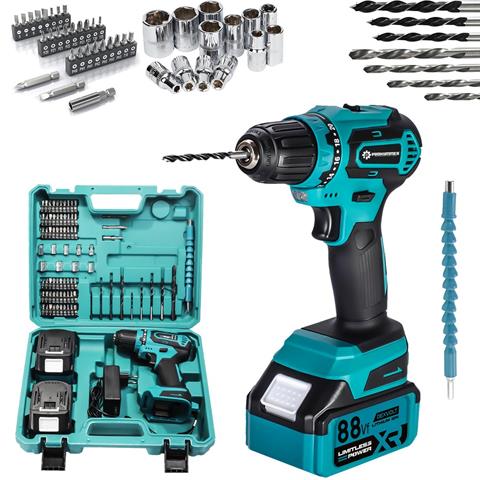 Prohummer PH282 Kömürsüz 88Vf Akülü Kömürsüz 82 Parça Vidalama Matkap Seti (Mavi)
